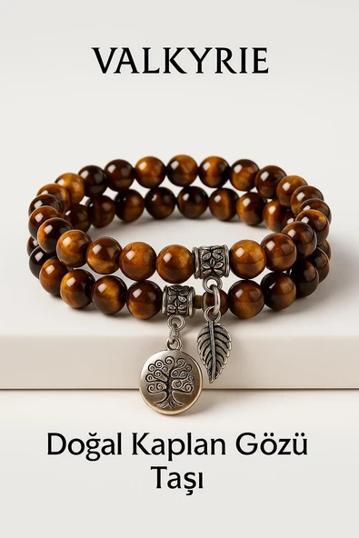 Valkyrie Doğal Kaplan Gözü Taşı Bileklik El Yapımı Enerji Dengeleyici Hayat Ağacı ve Yaprak Charm Denge ve Enerji - 2