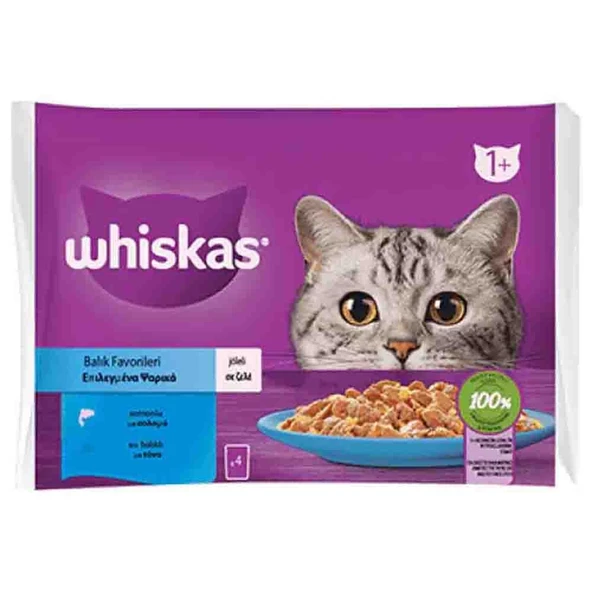 Whiskas ton somon pouch kedi yaş mama (4x85gr) 5adet balık favorileri ton somon kedi konserve - 3