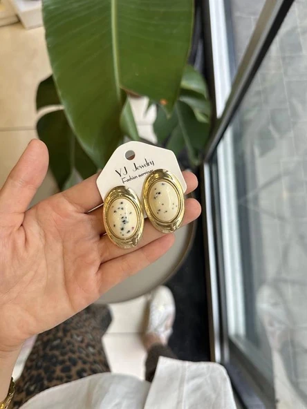 Taşlı Küpe - Krem