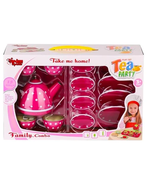 Vardem Puantiyeli Metal Çay Seti 15 Parça Pembe 2020C