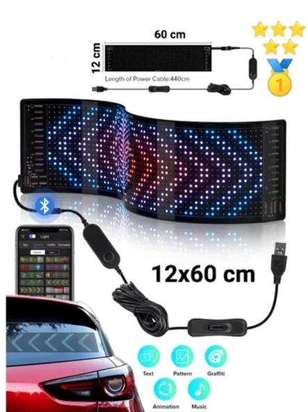 Matrix LED Panel Cama Yapışan Telefon Kontrollü LED Panel Mega Boy 12X60 cm ürün görseli