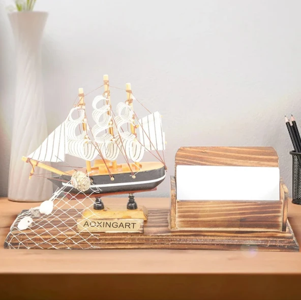 El Yapımı Ahşap Yelkenli Kartvizitlik / Kartlık 25CM - Resim 3