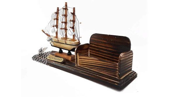 El Yapımı Ahşap Yelkenli Kartvizitlik / Kartlık 25CM - Resim 5