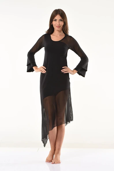 Derya Kurşun Transparan Detaylı Uzun Elbise 958 - Resim 2