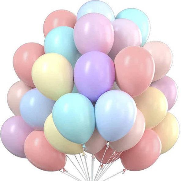 BALON DÜZ 12 İNC (JOJO BALLOONS)MAKARON KARIŞIK 100 ADET ürün görseli