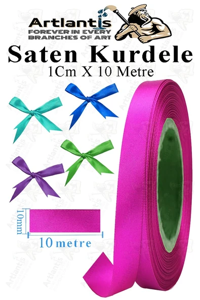 Kurdele Saten 1 Cm 10 Metre 1 Adet Saten Kurdela Parlak Hediye ve Süsleme Şeridi Süs Paketleme Çiçek Saç El Sanatı - 6