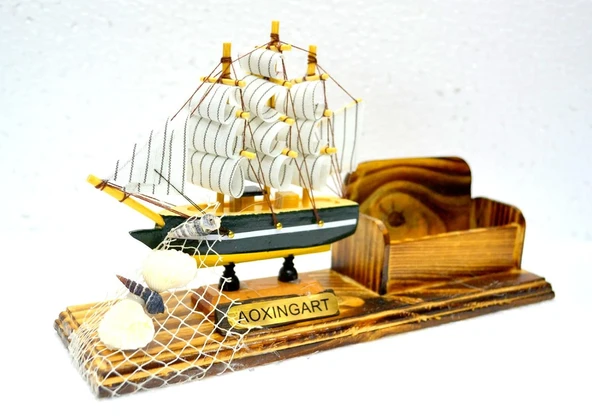 El Yapımı Ahşap Yelkenli Kartvizitlik / Kartlık 25CM - Resim 2