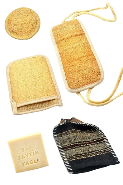 5`li Banyo Hamam Kese Seti Doğal Kabak Lifi Yüz + Vücud + Sırt + Sabun + Kese // Set10 ürün görseli