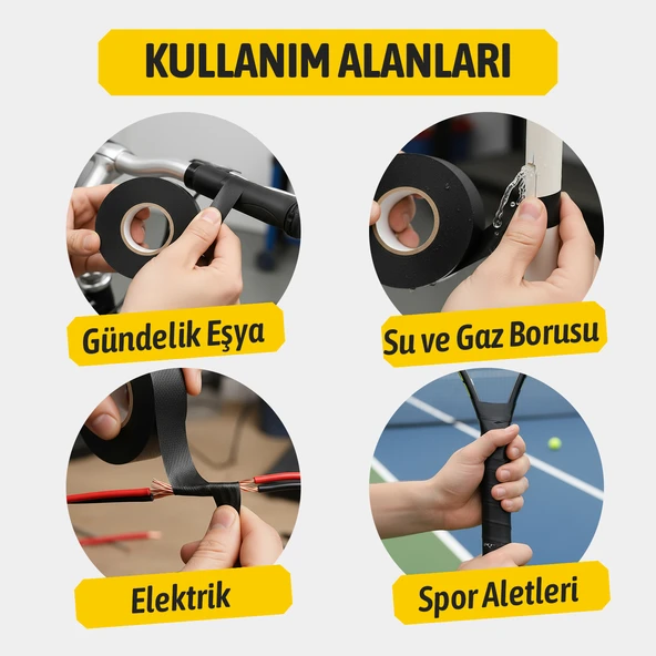 Siyah Kendinden Kaynayan Silikon Soğuk Sarma Eriyen Bant 19mm x 5m Tekli Hava Su Elektrik İzolasyonu - Resim 6
