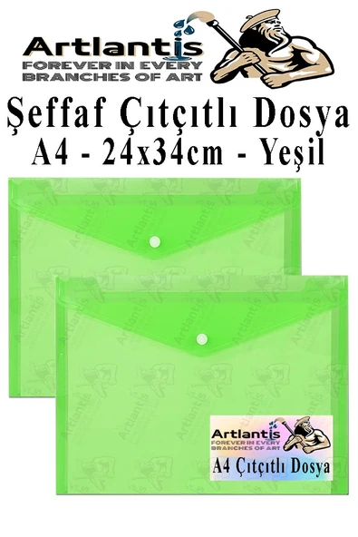 Yeşil A4 Çıtçıtlı Dosya Şeffaf Renkli Zarf Dosya 2 Adet Çıt Çıtlı Dosya Su Geçirmez 100 Yaprak Kapasite