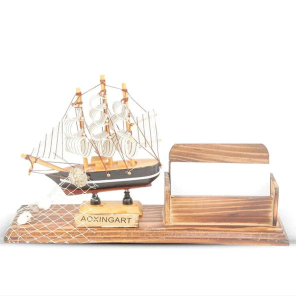 El Yapımı Ahşap Yelkenli Kartvizitlik / Kartlık 25CM ürün görseli