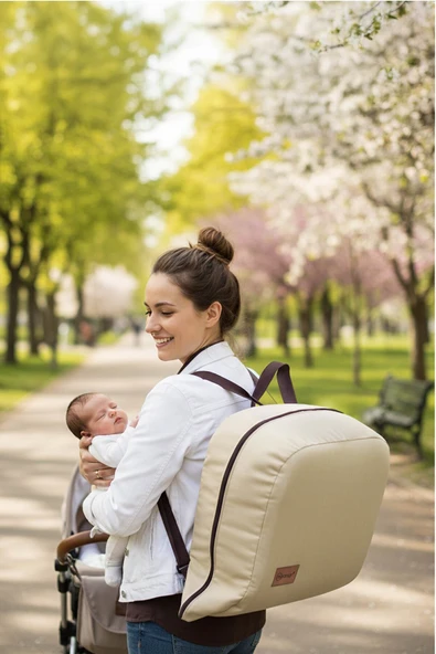 Mordesign 0-6 Ay Katlanabilir Babynest Bebek Yatağı,Taşınabilir Anne Yanı Yatağı Çantalı Foldable Serisi Bej - 2