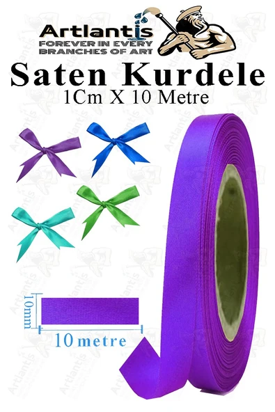 Kurdele Saten 1 Cm 10 Metre 1 Adet Saten Kurdela Parlak Hediye ve Süsleme Şeridi Süs Paketleme Çiçek Saç El Sanatı - 9