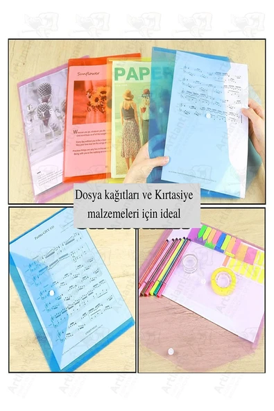 Yeşil A4 Çıtçıtlı Dosya Şeffaf Renkli Zarf Dosya 2 Adet Çıt Çıtlı Dosya Su Geçirmez 100 Yaprak Kapasite - 4