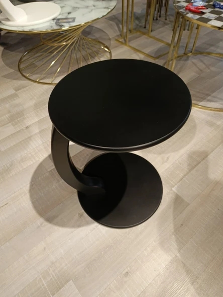 MERCAN MOBİLYA Siyah Tekerlekli C Sehpa Koltuk kenarı  Yan Sehpa  servis sehpa zigon sehpa - 3