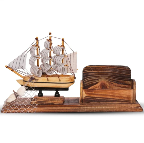 El Yapımı Ahşap Yelkenli Kartvizitlik / Kartlık 25CM - Resim 4