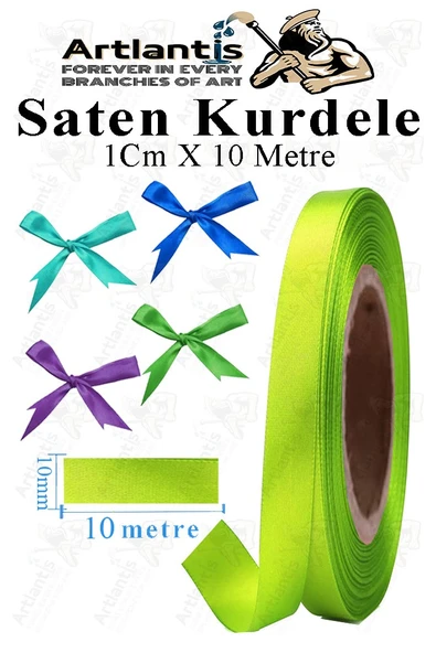 Kurdele Saten 1 Cm 10 Metre 1 Adet Saten Kurdela Parlak Hediye ve Süsleme Şeridi Süs Paketleme Çiçek Saç El Sanatı - 4