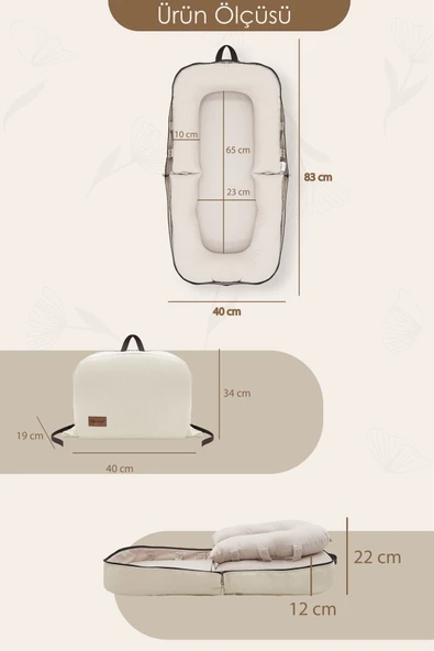 Mordesign 0-6 Ay Katlanabilir Babynest Bebek Yatağı,Taşınabilir Anne Yanı Yatağı Çantalı Foldable Serisi Bej - 5