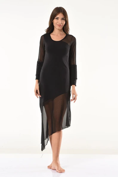 Derya Kurşun Transparan Detaylı Uzun Elbise 958 ürün görseli 1