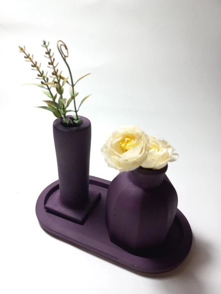 Tabaklı Dekoratif İkili Vazo Set Random Dekor - Resim 2