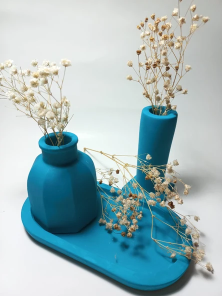 Tabaklı Dekoratif İkili Vazo Set Random Dekor - Resim 3