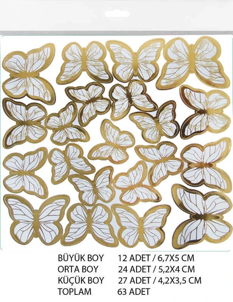 KELEBEK DEKORATİF SÜS VARAKLI BEYAZ 63 ADET - Resim 3