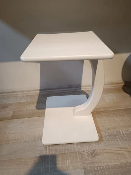 MERCANMOBİLYA Beyaz Tekerlekli C Sehpa Yan sehpa Zigonsehpa Koltuksehpası