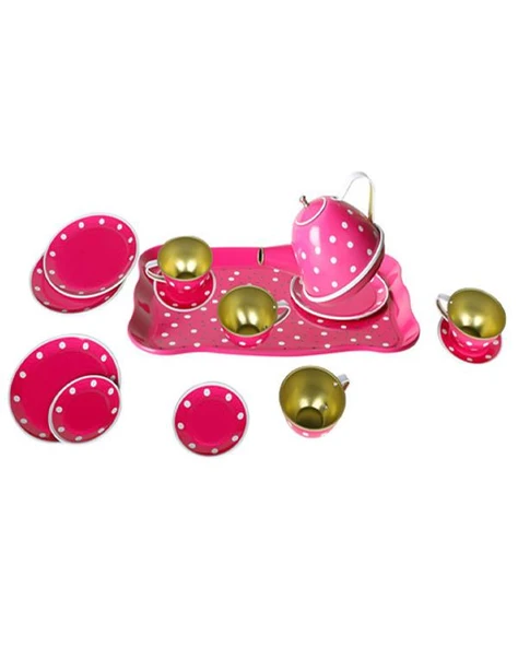 Vardem Puantiyeli Metal Çay Seti 15 Parça Pembe 2020C - 2