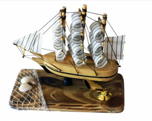 El Yapımı Ahşap Yelkenli Kalemlik 14CM Ofis Hediyesi ürün görseli