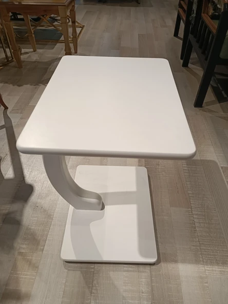 MERCANMOBİLYA Beyaz Tekerlekli C Sehpa Yan sehpa Zigonsehpa Koltuksehpası - 2