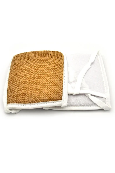 Doğal Jüt İp Eldiven Tipi Kare Banyo Lifi Hamam Vücud Kesesi 16x20 cm. - Resim 3