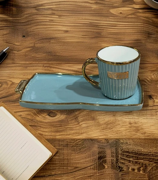 Buenos porselen sedef yaldızlı sunumluklu kahve fincan takımı seti 6 kişilik ürün görseli