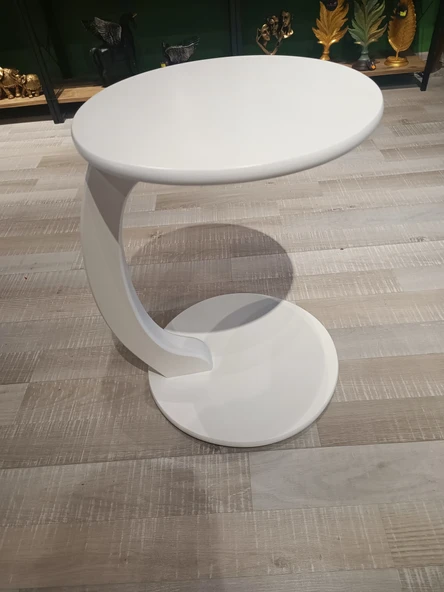 MERCANMOBİLYA Beyaz Tekerlekli C Sehpa Yan sehpa Zigonsehpa Koltuksehpası - 2