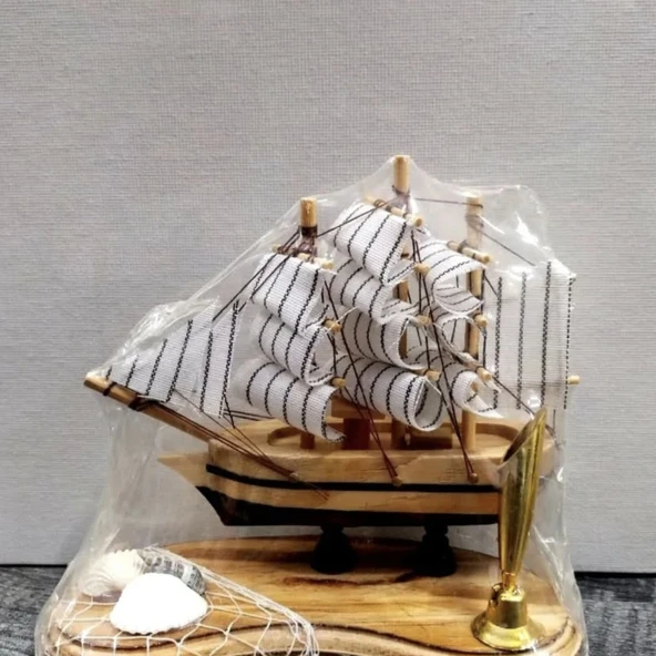 El Yapımı Ahşap Yelkenli Kalemlik 14CM Ofis Hediyesi - Resim 3
