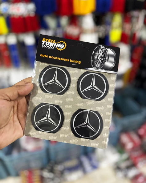 Universal Araç Uyumlu, Merceds Jant Göbeği Arması, Sticker 4'lü Set 60mm - Resim 2