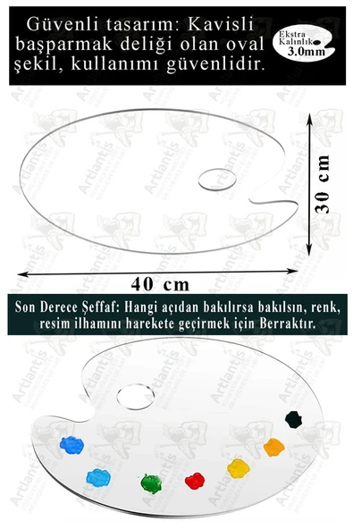 Pleksi Akrilik Resim Paleti 20x30 3mm 2 Adet Oval Palet Plastik Şeffaf Resim Boya Paleti Orta Boy Boyama Tepsisi - 4