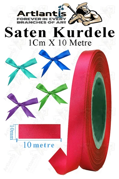 Kurdele Saten 1 Cm 10 Metre 1 Adet Saten Kurdela Parlak Hediye ve Süsleme Şeridi Süs Paketleme Çiçek Saç El Sanatı - 8