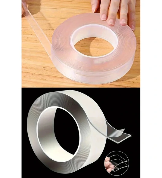 Nano Teknoloji Süper Yapıştırıcı Çift Taraflı Şeffaf Bant 1mm x 20mm x 3metre - 4