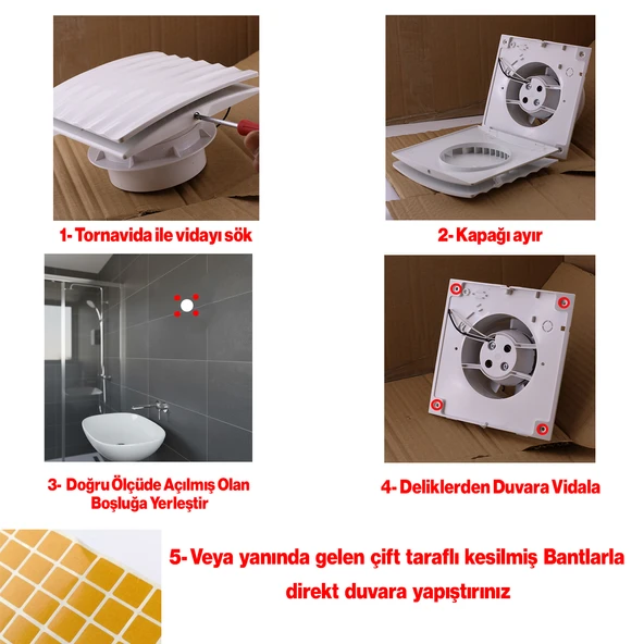 Süper Sessiz 12 W Kapaklı Düz Banyo WC Aspiratör Fanı 120 mm Duvar Tipi Tuvalet Hava Havalandırma - Resim 3