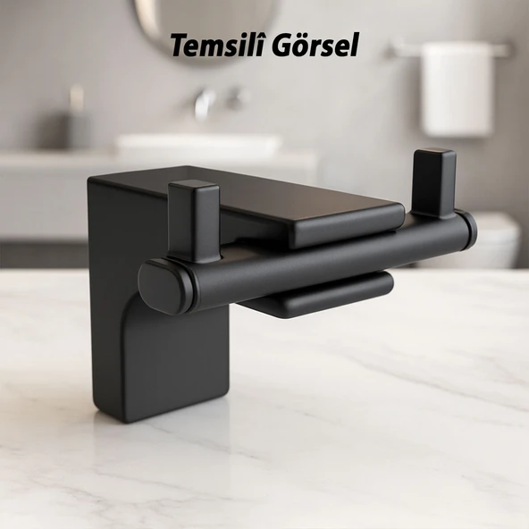 Siyah İkili Askılık Vidalı Paslanmaz Metal Duvar Askısı Banyo Mutfak Tuvalet İçin Modern Şık Tasarım - Resim 2