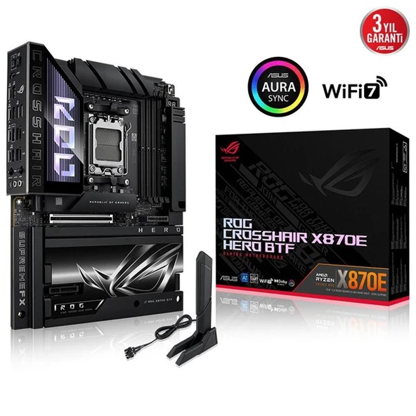 ASUS ROG CROSSHAIR X870E HERO BTF WIFI7 DDR5 HDMI-DP TYPEC PCIE 5.0 AM5 ATX ürün görseli