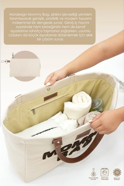 Panama Bag,Anne Bebek Bakım Çantası,Mommy Bag,Cüzdan Hediyeli, XL Büyük Boy, Essential Edit Serisi, Bej - 5