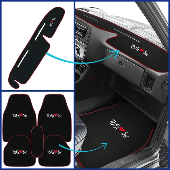Tofaş Şahin Doğan Kartal Siyah Renk Oto Halı Paspas Seti + Yüksek Torpido Koruma Kaplama Halısı ürün görseli