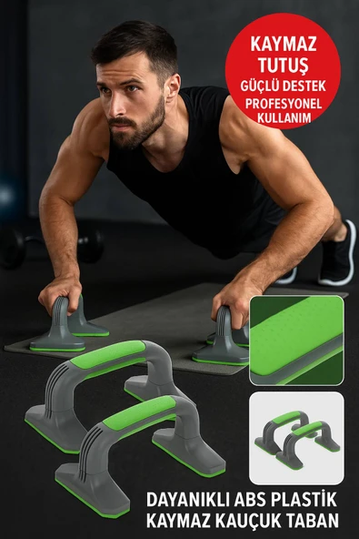 Kaymaz Tabanlı Push-Up Standı – Ev ve Salon Kullanımına Uygun Güçlü Destek Aparatı Yeşil ürün görseli