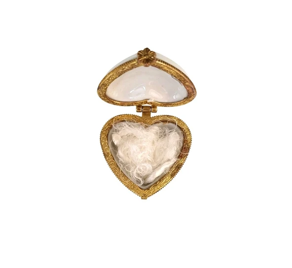 Porselen işlemeli likalı hokka, şık kaliteli zarif hokka, mürekkep kutusu, kalpli beyaz - Resim 2