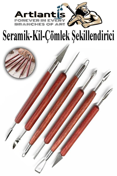 Seramik Kil Çömlek Şekillendirici Ahşap Saplı 6 Parça 1 Paket Seramik Modelaj Oyma ve Temizleme Seti Ebeşuar Heykel Hobi Tasarım ürün görseli