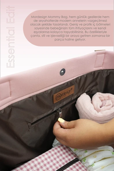 Panama Bag,Anne Bebek Bakım Çantası,Mommy Bag,Cüzdan Hediyeli, XL Büyük Boy, Essential Edit Serisi, Pudra - 8