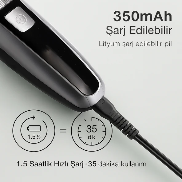 PHT048 Şarjlı Ayarlanabilir Başlıklı  Su Geçirmez Saç Sakal Tıraş Makinesi - 4