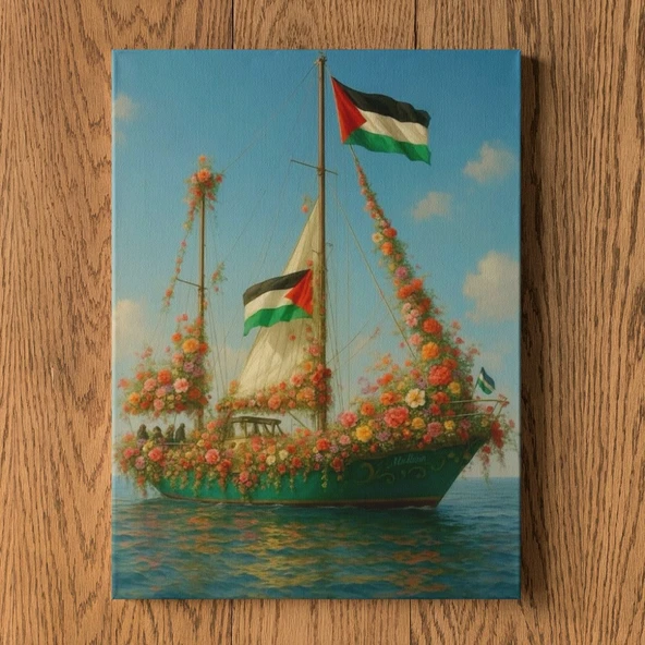 Filistin Tablosu - Dini Tablolar ve İslami Tablo  Sumud Filosu ve Çiçekler
