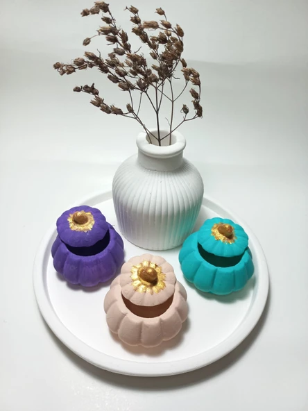 Tabaklı 3'lü Mini Balkabağı Vazo Dekoratif Set Random Dekor - Resim 4